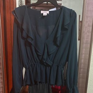 Chic Teal Ruffle Blouse